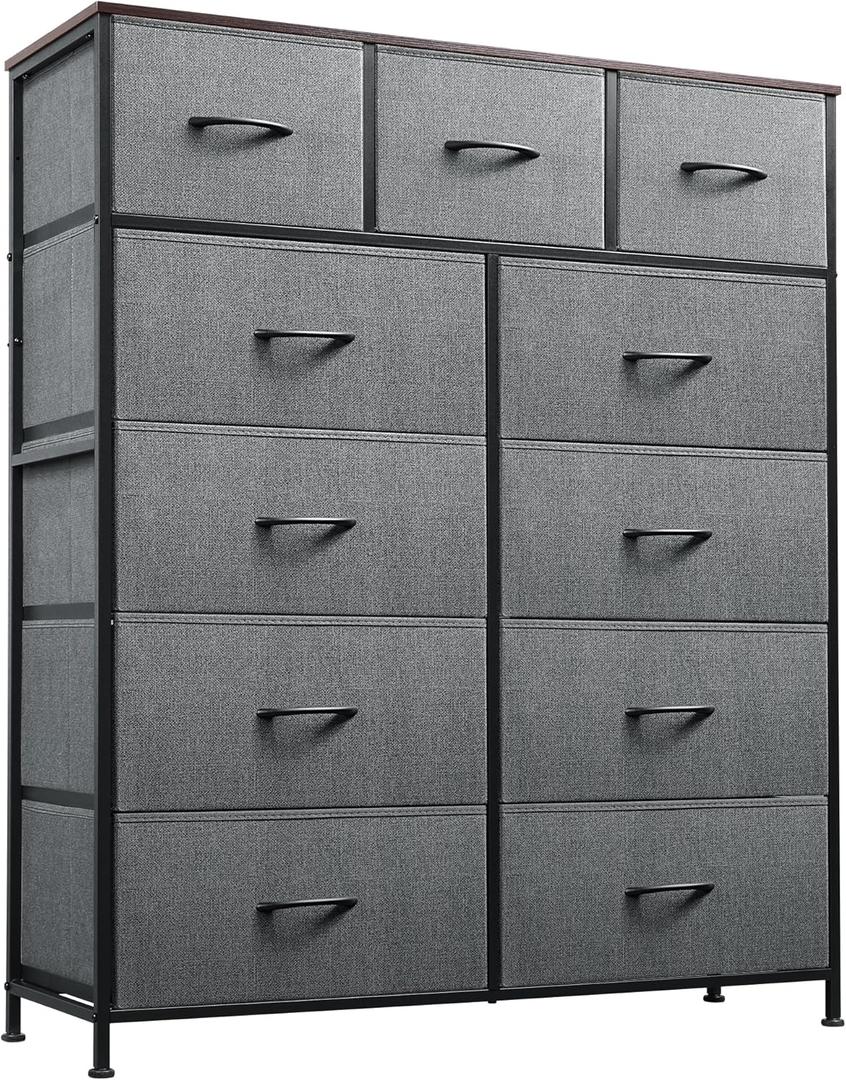 WLIVE Tall Dresser for Bedroom, Fabric Dressers Storage Tower, Dresser & Chest of Drawers Organizer Unit with 11 Drawers, Storage Cabinet, Hallway, Closets, Steel Frame, Wood Top (A-dark Grey)
