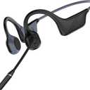 Bone Conduction Headphones with AI Noise-Canceling Mic, Double-Tap Mute, Bluetooth 5.4 Dual Device, Open-Ear Safe for Truck Drivers, All-Day Comfort & Clear Calls for Work,Meetings,Online Class(BLACK