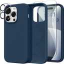 GONEZ for iPhone 14 Pro Max Case Silicone, Compatible with MagSafe, with Screen Protector + Camera Lens Protector, Liquid Silicone Shockproof Protective Phone 14 ProMax Case 6.7", Dark Blue