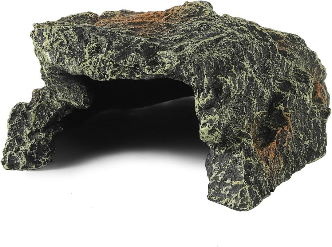 IBWell Resin Reptile Rock Cave, Lizard Tank Dcor, Gecko Hide Reptile Hideout for Small Turtle Accessories for Tank, Leopard Gecko, Lazard Hideout