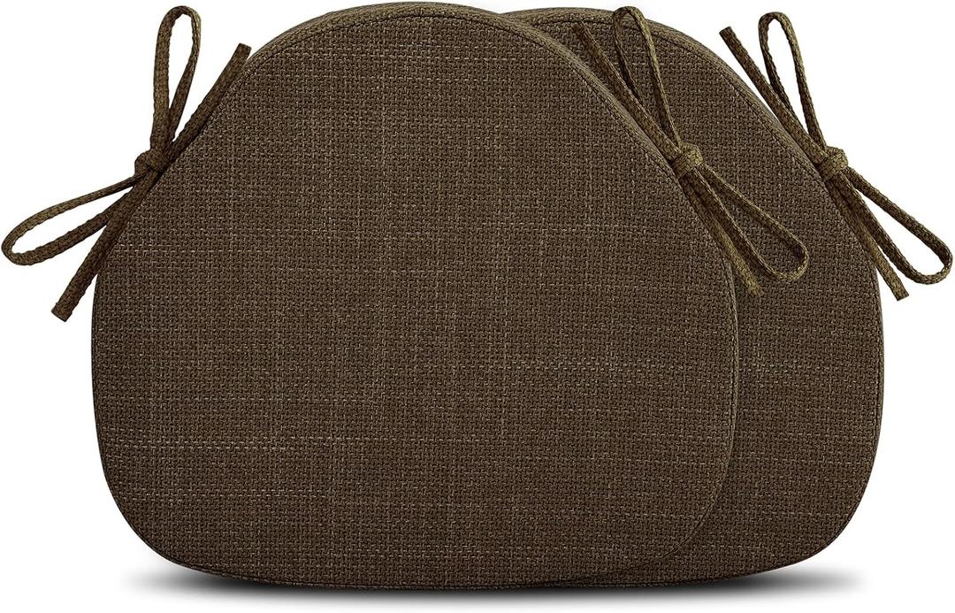 Shinnwa Kitchen Chair Cushions Set of 2, High-Resilience Foam Windsor Seat Pads, Dining Chair Cushions with Ties & Textured Cover, 2 Pack, 16.5 x 15.5 x 2, Dark Brown