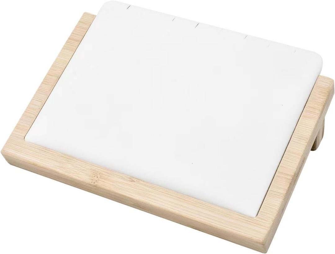 Enorteen Bamboo Jewelry Display Stand Multiple Earrings Necklace Display Stand Holder Tabletop Display Boards Chains Organizer Holder Jewelry Storage Tray for Show (Small-1pc, White)