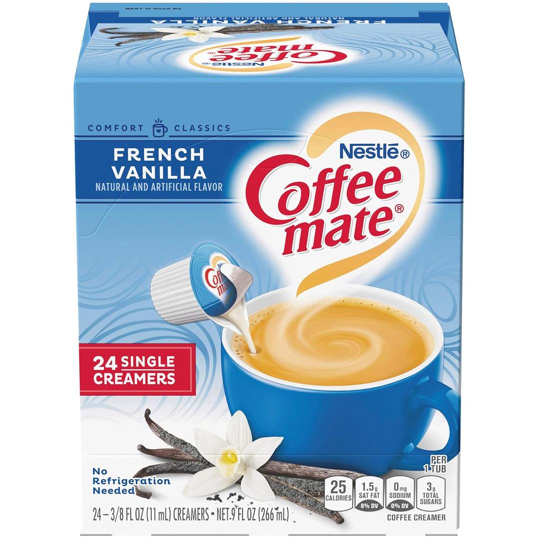 Coffee-mate Coffee Creamer Liquid Singles, French Vanilla, 24 Count (Pack of 4) (BB: June 2026)