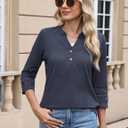 CiCiBird Womens 3/4 Sleeve Blouses Casual Button V Neck Shirt 2025 Trendy Tops (XL)