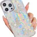 Trendy Elegent Girly Compatible with iPhone 15 Pro Case,Shining Cute Pearl Texture Soft Glitter Diamond Shockproof TPU Bumper(Butterfly,15Pro)