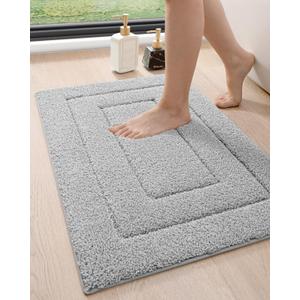DEXI Bathroom Rug 36x24, Non Slip Washable Bath Mat for Shower Floor, Absorbent Soft Bathmat with Rubber Backing, Quick Dry Microfiber Carpet, Light Grey