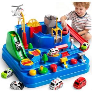 Siwuoke Toys for 3 Year Old Boys, Large City Adventure Car Race Track for Toddlers, STEM Montessori Playset & Helicopter, Educational Learning Toy, Birthday Christmas Grandkids Gifts, Missing Cars