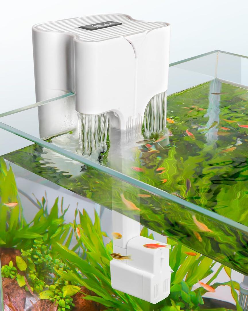 AQQA Hang On Aquarium Filter,Power Waterfall HOB Fish Tank Filter with Surface Skimmer,Adjustable Flow,Silent and Multi-Stage Filtration,Suitable for Freshwater 12W 112GPH