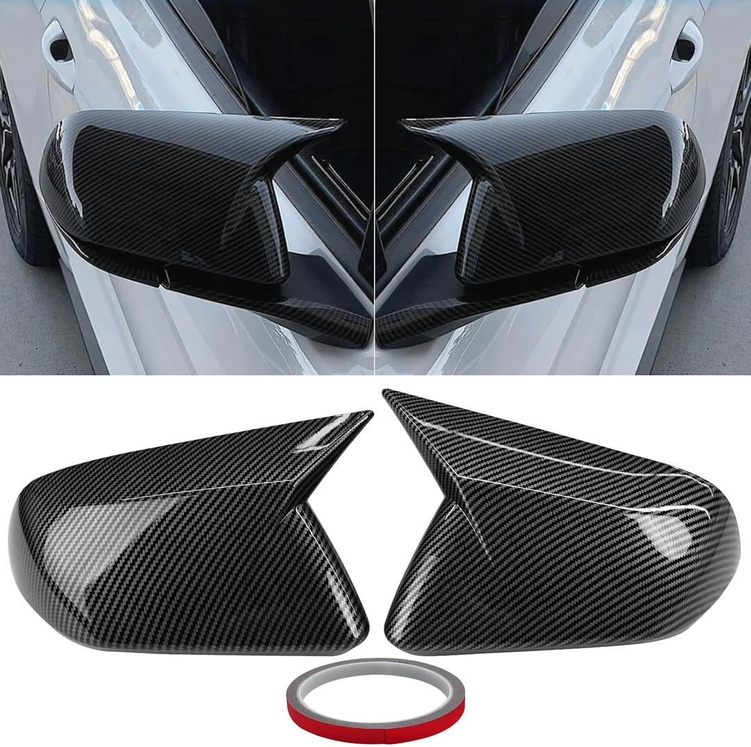 Moonlinks Compatible with 2015-2025 Ford Mustang Side Ox Horn Mirror Cover Overlay Without Turn Signal,Carbon Fiber LH & RH Side Door Exterior Rearview Mirror Cap Trim