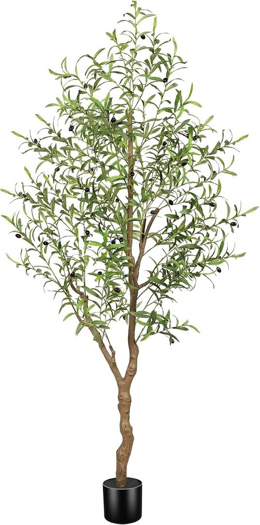 FEELEAD 6FT Faux Olive Tree, Large Olive Trees Artificial Indoor with Natural Wood Trunk & Lifelike Leaves, Tall Artificial Olive Tree with Pot for Home Office Living Room Decor
