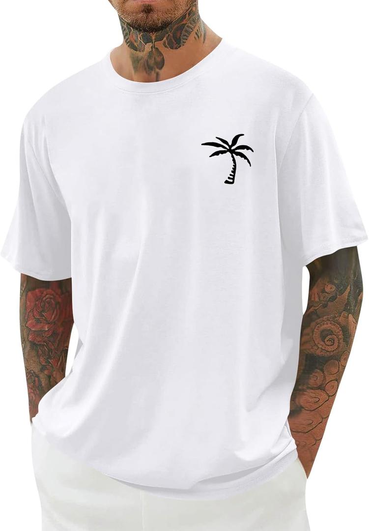Mens Short Sleeve T-Shirt Graphic Loose Fit Tee Crew Neck Palm Tree Summer Shirts, XXLarge