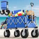 Heavy Duty Beach Wagon with Big Wheels for Sand, 10" Wheel Collapsible Wagons Foldable Large Wagon Cart Folding All Terrain for Camping(Blue)