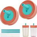 Replacement Lid for Owala Kids Insulation 15 Oz and 12 Oz, Spill Resistant Replacement Cap, Flexible Removable Straw, Easy to Clean, BPA-Free Dishwasher Safe, Accessories for Owala Kids,Coral*2