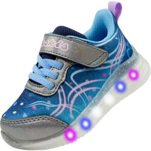 YESKIS Toddler Girls Light Up Shoes Glitter LED Flashing Breathable Lightweight Walking Running Sneakers for Toddler and Little Kids