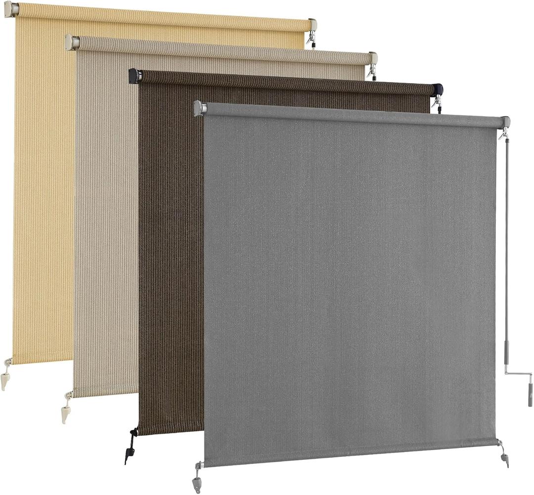 AOSKY Outdoor Roller Shades, Cordless Patio Shades Roll Up Outdoor Blinds, Roller Blinds Cloth for Porch Pergola Balcony Backyard Windows, 72" W x 96" H, Grey