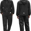 COOFANDY Men's Rain Suit 2 Piece Waterproof Breathable Rain Gear Lightweight Rain Jacket Pants Rainwear Suit (X-Large, Black)