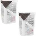 Mind Reader 60L Slim Laundry Hamper, Clothes Basket, Lid, Ventilated, Plastic, 17.25"L x 13.75"W x 23.5"H, Set of 2, White