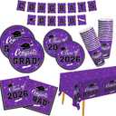 Graduation Party Supplies Gatherfun Graduation Party Dinnerware Set Purple Disposable Paper Plates Napkins Cups Tablecloth Banner for Congrats Grad Party Decorations, Serve 25