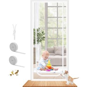 Dixutzi Reinforced Cat Screen Door Fits Door Size 36''x 80'', Heavy Duty Pets Proof Screen Door with Zipper, Prevent Dogs Cats Running Out from Home (White)