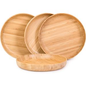 Bamboo Plates 7.5Inch Round Bamboo Plate Reusable Dinner Plate Tableware 4PCS Wooden Plates Lightweight Dishes Snack, Dessert, Unbreakable Classic Plate