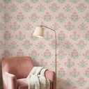 Pink Peel and Stick Wallpaper, Pink Floral Damask Wallpaper Boho Girly Wall Paper Decorative Self Adhesive Shelf Drawer Liner Contact Paper for Nursery Bedroom Bathroom 17.3" x 196.8"