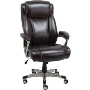 Amazon Basics Big and Tall Executive Office Chair with Lumbar Support, Adjustable Height, 360-Degree Swivel, 350-Pound Capacity, 28.5"D x 30.25"W x 47.9"H, Brown with Pewter Finish