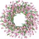 Wreaths for Front Door, 24 Inch Spring/Summer Front Door Wreath, Pink Paper Flower Wreath for All Seasons for Indoor Home Wall Window Office Wedding Farmhouse Decor (Pink)