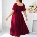 CICIDUDU Plus Size Casual Maxi Dresses for Curvy Women Short Sleeve Empire Waist Smocked Wedding Guest Dress Button Down (Green, XXL)