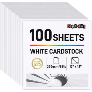 Koogel 100 Sheets White Cardstock, 12 x 12 Inch Craft Paper Construction Paper for Printer Card Making, Back to School Supplies, 230GSM