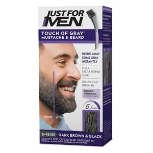 Just For Men Touch of Gray Mustache & Beard, Beard Coloring for Gray Hair with Brush Included for Easy Application, Great for a Salt and Pepper Look - Dark Brown & Black, B-45/55, Pack of 1 (1 Count (Pack of 1), Dark Brown-Black)
