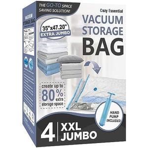 4 Pack XXL Jumbo Vacuum Storage Bags, Extra Large Vacuum Seal Bags for Comforters, Bedding, Blanket Storage, Giant Space Saver Bags for Huge Stuffed Toy(47.2x35 in)
