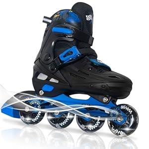 MammyGol Inline Skates for Boys and Girls Youth, 4 Size Adjustable Roller Skates with PU Flashing Whees, Aggressive Inline Skates High Performance for Kids Age 4-8 Blue