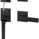 goldenwarm Front Door Handle and Deadbolt Set, Black Front Door Lock Set with Reversible Handle Lever, Modern Front Door Hardware, Single Cylinder Front Door Entry Lock, Front Door Handles and Locks (Square + Deadbolt, Matte Black)
