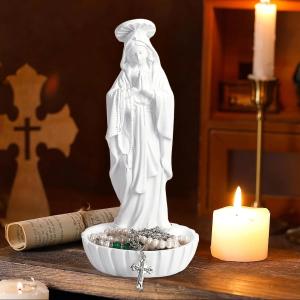 Catholic Blessed Virgin Mary Statue, Catholic Gifts for Women, Virgin Mary Keepsake Rosary Holder, 10.2" Blessed Mother Statues,Religious Gift,Catholic Decor (White)