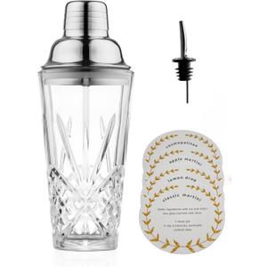 Martini shaker Glass-Cocktail Shaker-Crystal Shaker(No Lead)-Drink Glass for Espresso-Coffee Maker, Holiday, Mixology,Valentine Gifts -15oz Cut Design (Thick & Durable & Pourer/#304)