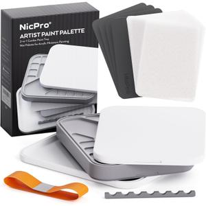 Nicpro Stay Wet Palette for Painting Miniatures - Acrylic Paint Tray With Lid, 100 Wet Pallet Papers, 4 Sponges, Brush Holder - Mixing Saver for 40K Miniature Model, 9.6 x 6.2 inch
