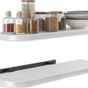 BATODA Set of 2 24" White Acacia Wood Floating Shelves Wall Mounted (Round Edge)  Wooden Decorative Wall Bookshelf - Storage Shelf Organizer for Home - Black Brackets and Shelving Mounting Included (24 Inch Length)