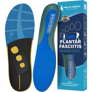 WalkHero Inserts Relieve Plantar Fasciitis - Flat Feet Insoles Arch Supports Insoles, Orthotic Insoles for Foot Arch Pain Absorbs Shock, Reduces Over-Pronation Mens 9-9.5 | Womens 11-11.5 (Amber Blue)