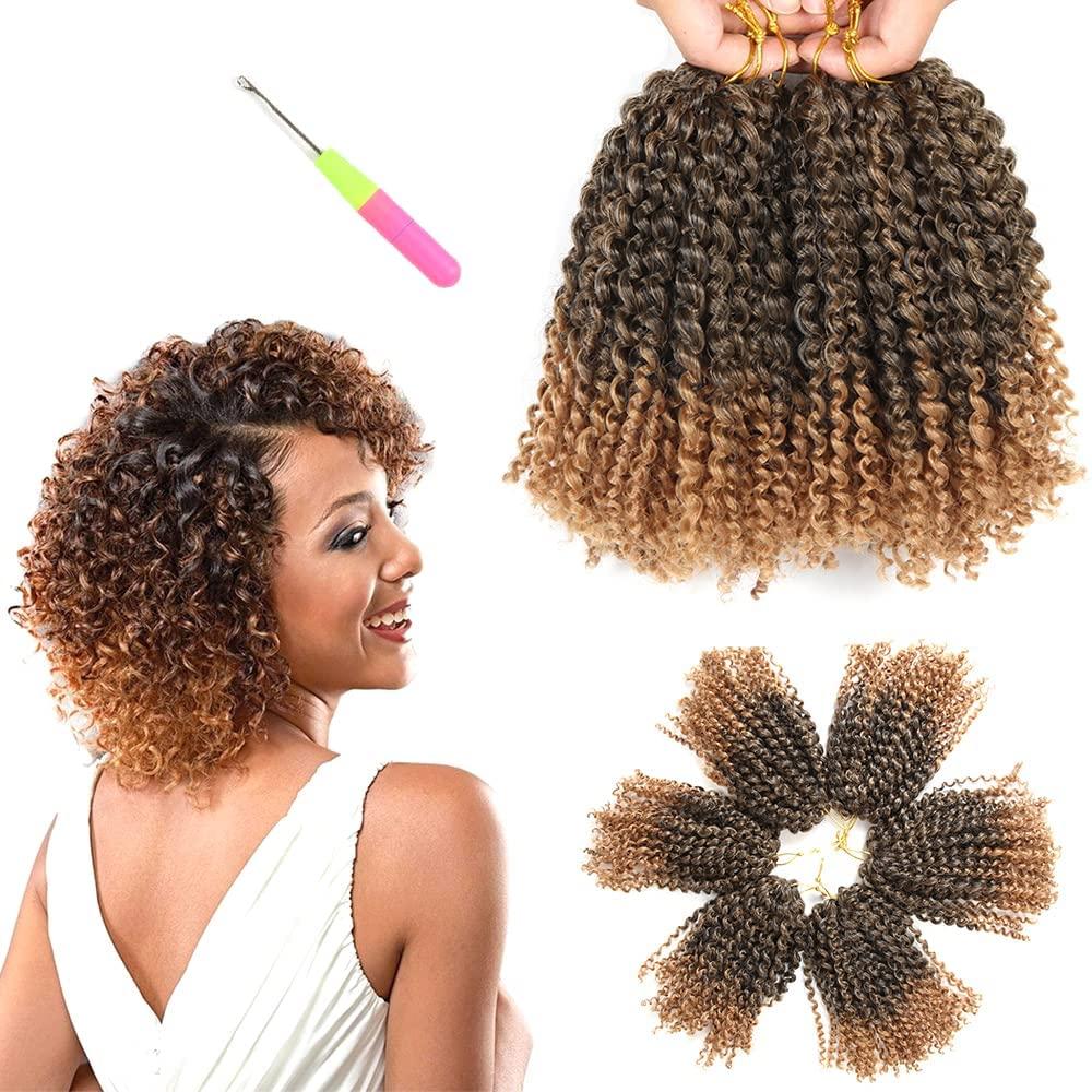 8 Inch Short Passion Twist Hair 6 Bundles Marlybob Crochet Hair Kinky Curly Crochet Hair for Black Women (1B/27#, 6Bundles8 Inch)