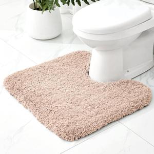 Toilet Rugs U-Shaped Mat 24x22, Contour Bathroom Mat - Ultra Soft & Absorbent Microfiber, Quick-Dry, Machine Washable with High Density Foam Latex Non Slip Backing, Beige