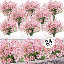 24 Peach Bundles Artificial Flowers for Outdoors/Indoors Fake Flowers Plants for Indoor Outside Garden Porch Window Box Home Wedding Farmhouse