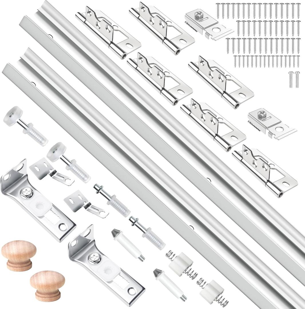48IN Bi-fold Door Track Kit, 2Kit White Bi-fold Door Hardware Closet Door Track Repair Tool Kit Included Full Accessories