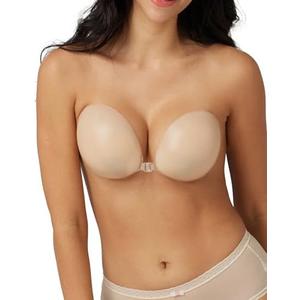 Niidor Adhesive Bra Strapless Sticky Invisible Push up Silicone Bra for Backless Dress Beige Nude, Size C
