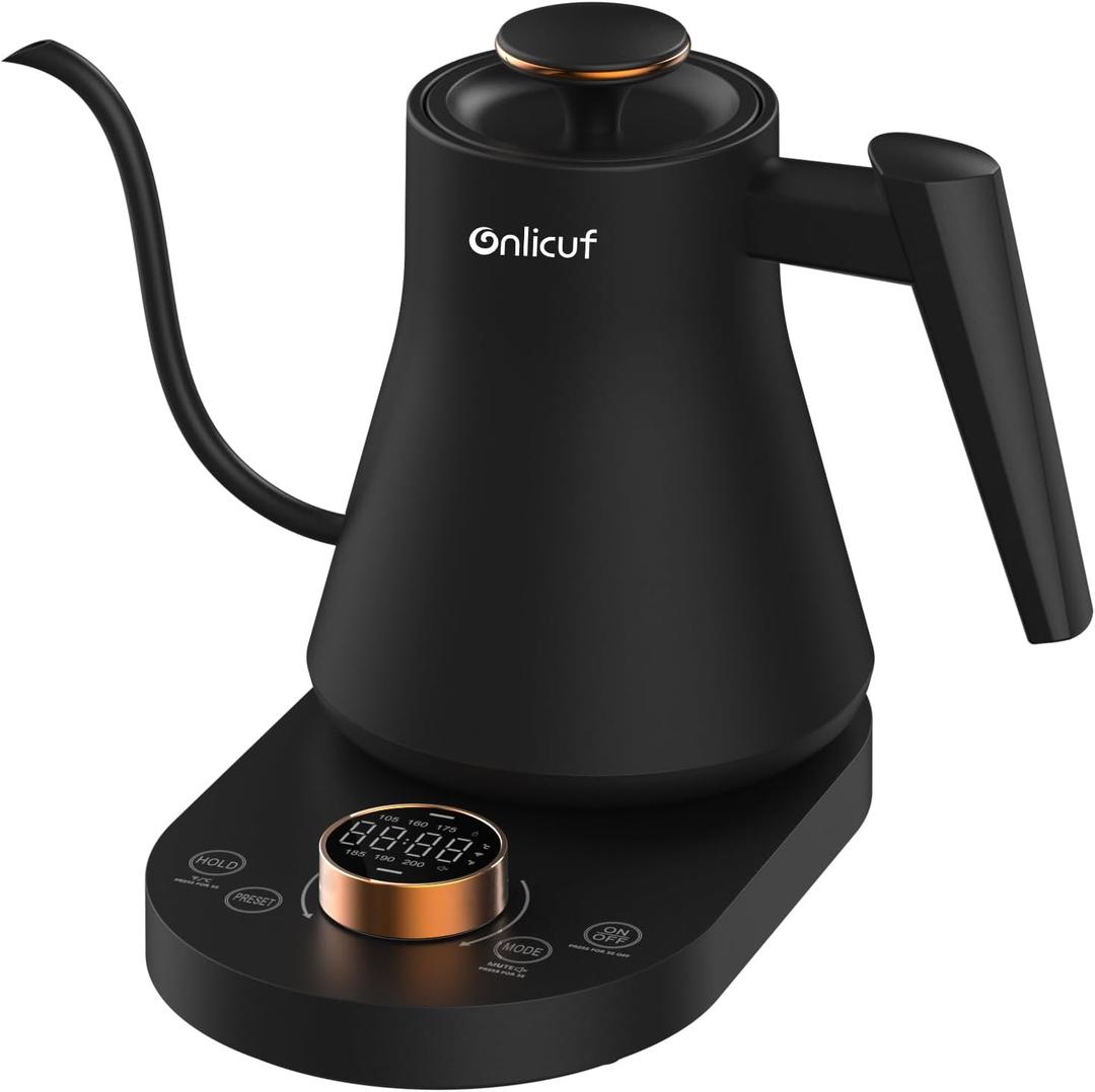 Electric Gooseneck Kettle with Temperature Control, 0.8L Pour Over Coffee, 1F Precision Heating, 7 Presets, Stainless Steel Inner, Electric Tea Kettle with 2H Keep Warm, Matte Black