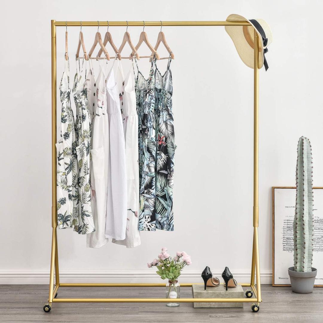 Gold Pipe Clothing Racks Freestanding, Modern Metal Clothes Rack Heavy Duty, Easy Assemble Clothing Rack for Hanging Boutiques and Bedroom 47" L