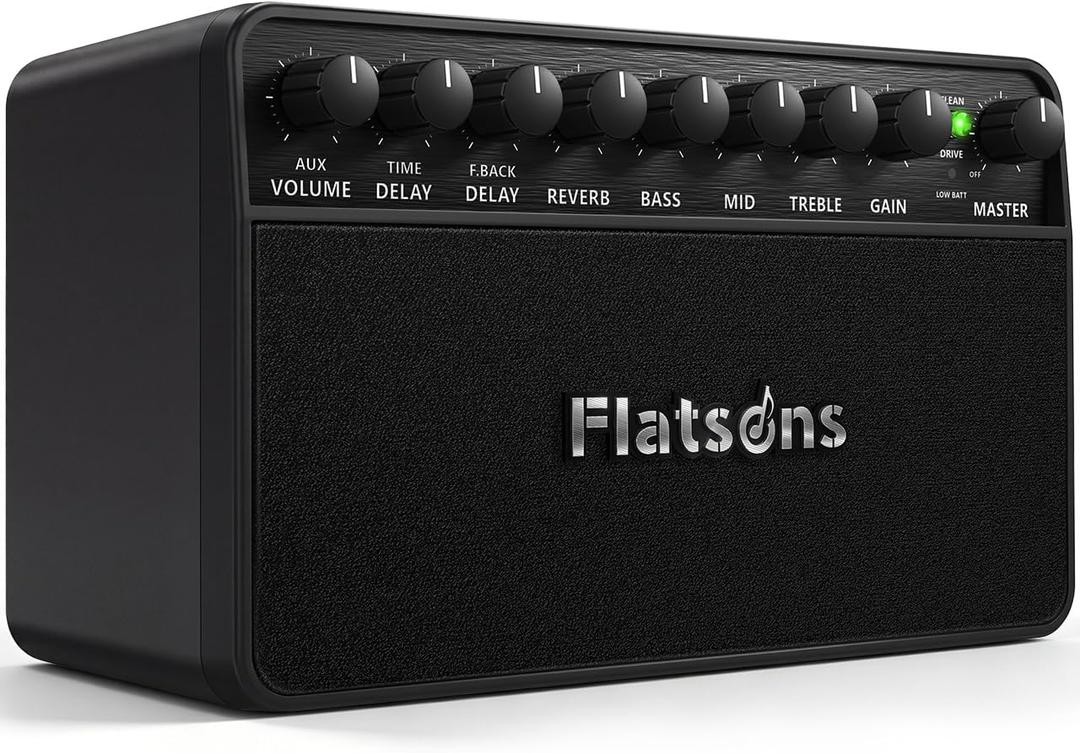 Flatsons FBA-20 Portable Electric Guitar Amp, 20W Rechargeable Desk Practice Guitar Combo Amplifier with Clean & Drive Channels, Delay Reverb EQ, OTG Recording, for Beginners, Home Use, Backyard Play