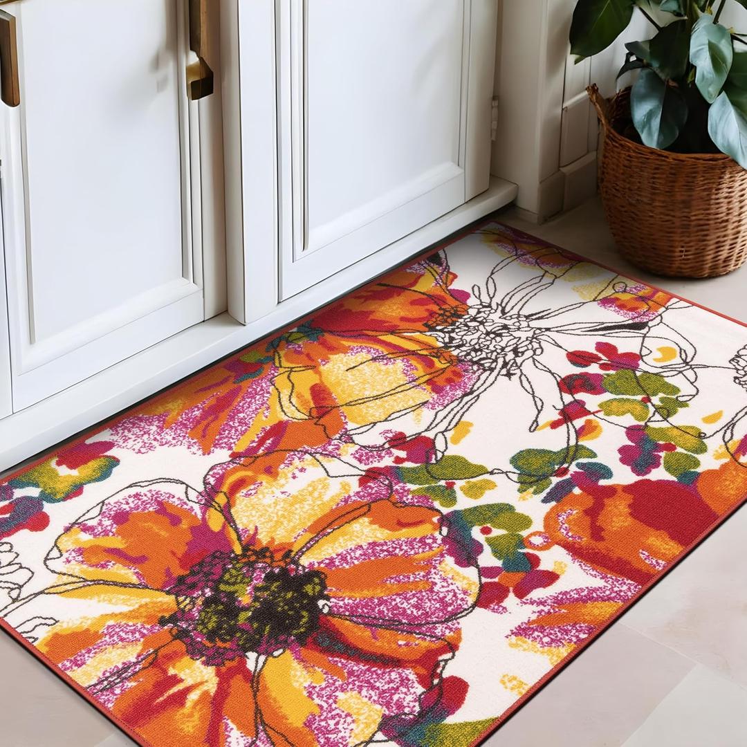 Rugshop Modern Bright Flowers Non-Slip (Non-Skid) Area Rug 2'7" x 4' Multi