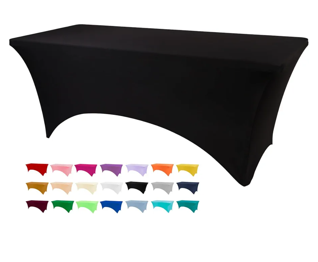BDDC Table Covers for 6 Foot Tables, Black Washable and Wrinkle Resistant Stretch Tablecloths Rectangle 6ft for Events, Wedding, Banquets, Parties