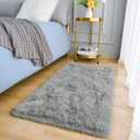 Amearea Shag Small Rug, Fluffy 2x4 Feet Throw Rugs for Bedroom Girls Living Room, Extra Soft and Fuzzy Shaggy Carpet, Non Slip, Solid Color Nursery Home Floor Decor Carpets, Grey