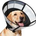 Soft Dog Cone Collar for Large Dogs, Mesh Windows Transparent E Collar for Dog, Anti-Bite Lick Wound Healing After Surgery Neuter Safety Practical Comfy Plastic Cone Black L